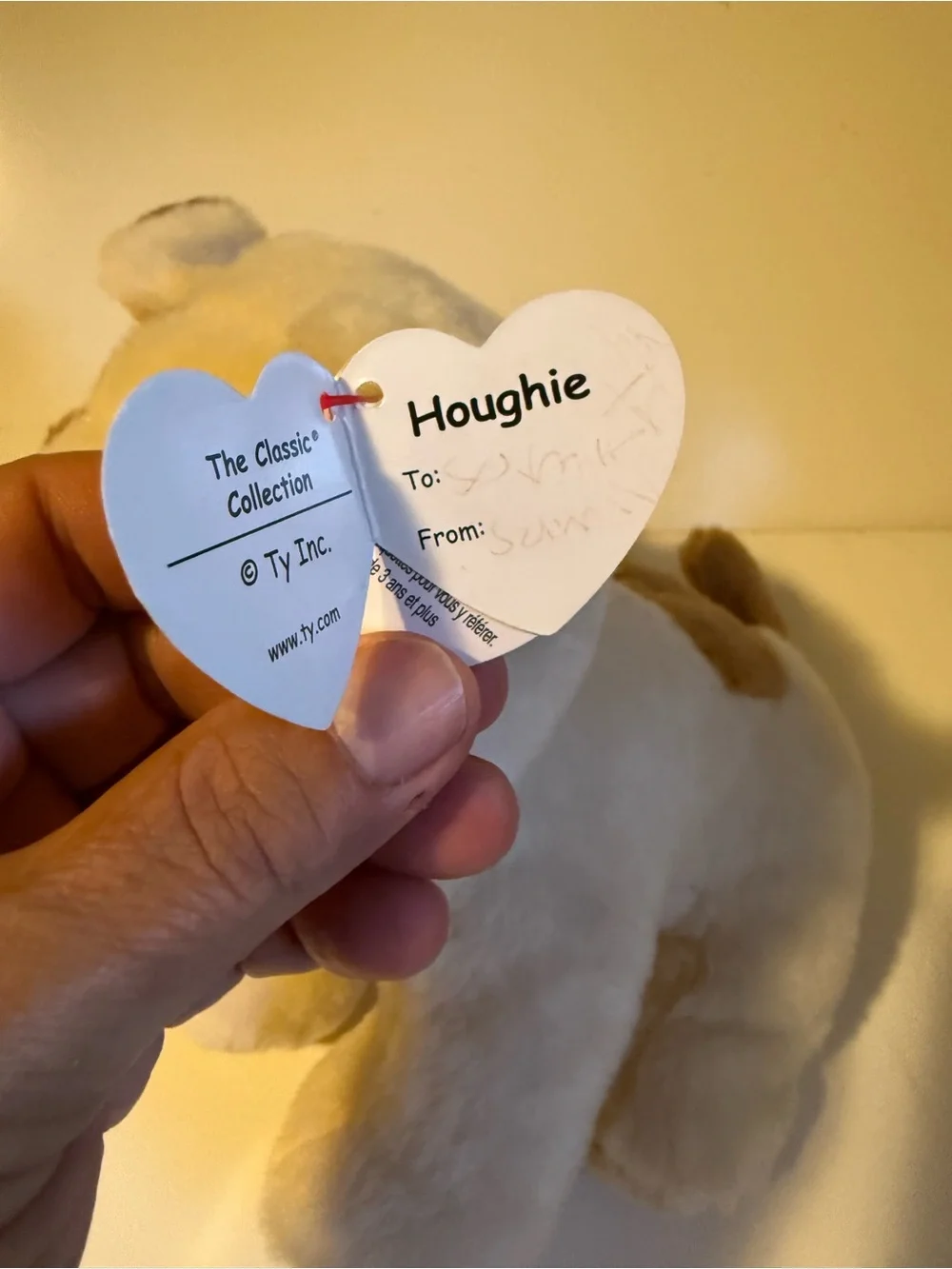 Ty Classic Houghie Dog Plush 90286 White Brown Bulldog Puppy 2021 With Tags